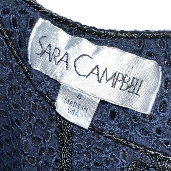 Sara Campbell Navy Blue Cotton Crochet Lace Dress Square Neck USA Made  Size S/M - Picture 7 of 16